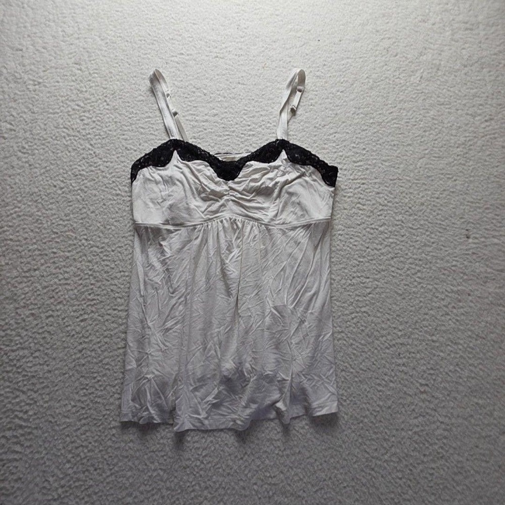 Soma Camisole Womens Large White Solid Jersey Lace Trim Adjustable Tank Top